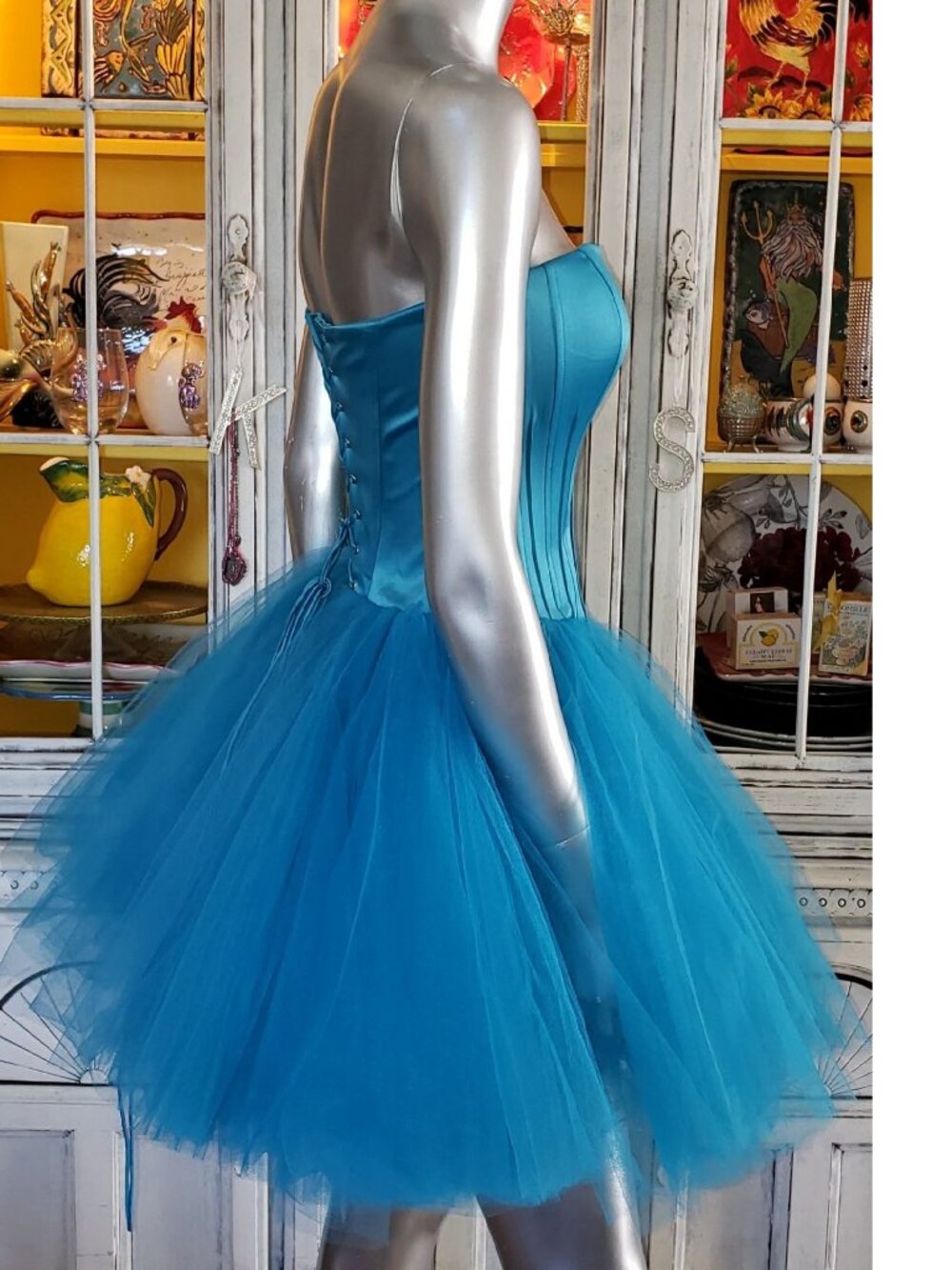 Vintage Betsey Johnson Blue Lace Up Corset Tea Party Tulle TuTu Ballerina Dress - Picture 6 of 16